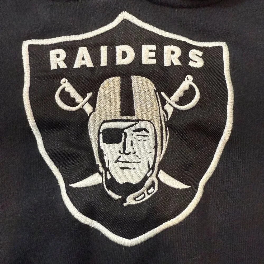 NFL Team Apparel Black Pullover Raiders Football Hoodie Embroidered Logo Sz 5/6